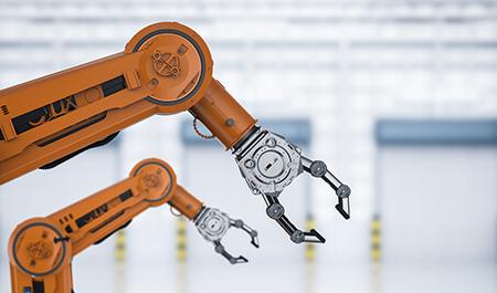 自动化工厂考虑到3d机器人手臂在工厂